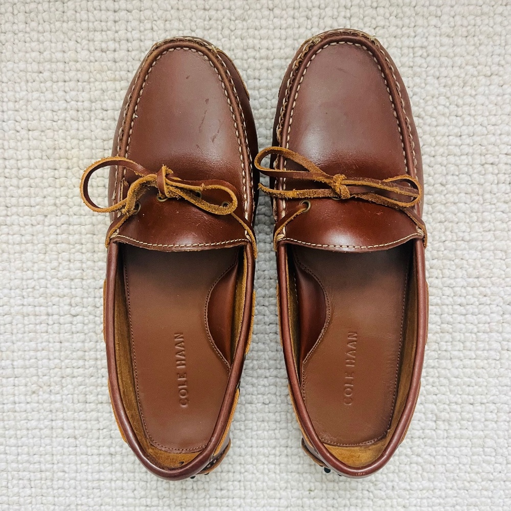 Cole Haan Brown Leather Moc Toe Slip-Ons